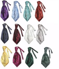 Mens Satin Ruche Paisley Cravat Tie Double Layers Party Event Wedding