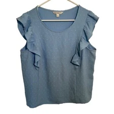 Counterparts Women’s Size Large Blouse Swiss Dot Light Blue Ruffle Scoop Neck