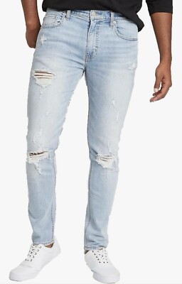 Men s jeans 36 x 32 Slim taper stretch original use light wash Nwt Distressed