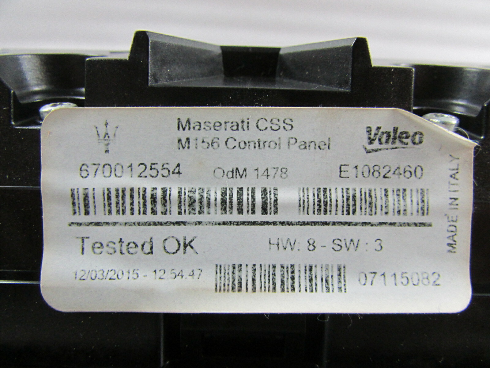 Maserati Ghibli, Temperature Control Unit, Black Face, Used, P/N 670012554