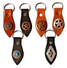 Concho KEYCHAIN Handmade LEATHER Key RING FOB Longhorn Star Turquoise Diamond