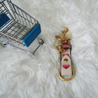 キーホルダー・キーリング Coach Stripe Heart Trigger Snap Bag Charm CA049 Coach Trigger Snap Bag Charm with Stripe Heart Print CA049