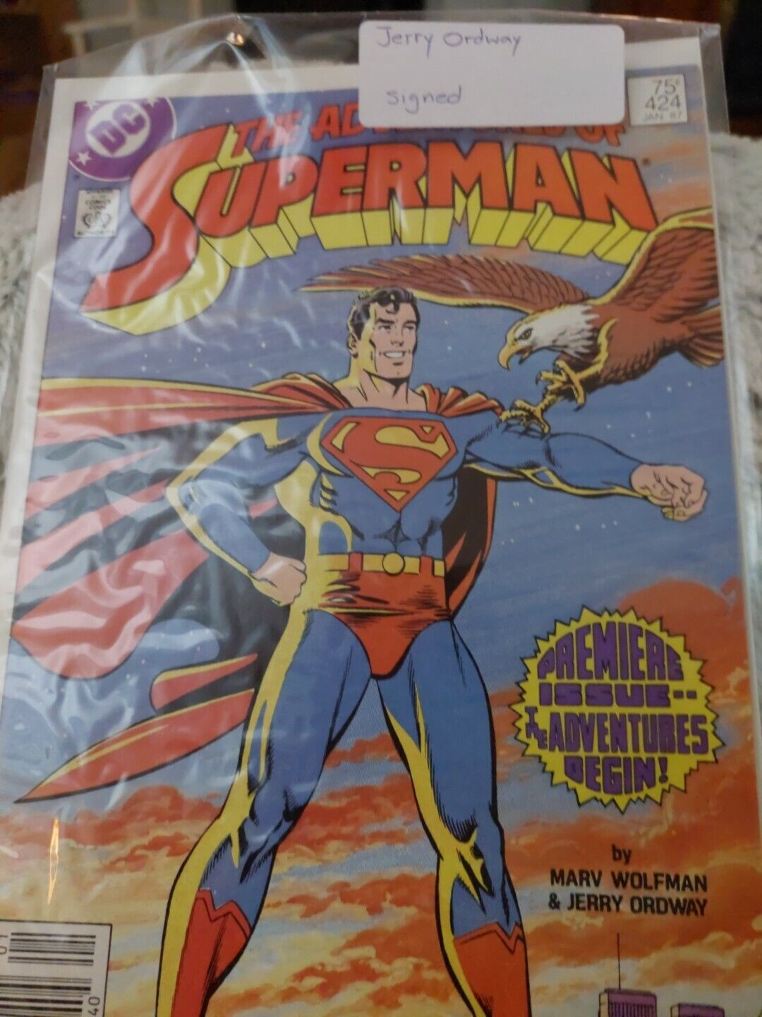DC Comics The Adventures Of Superman #424 January 1987, BAGGED BOARDED Signed