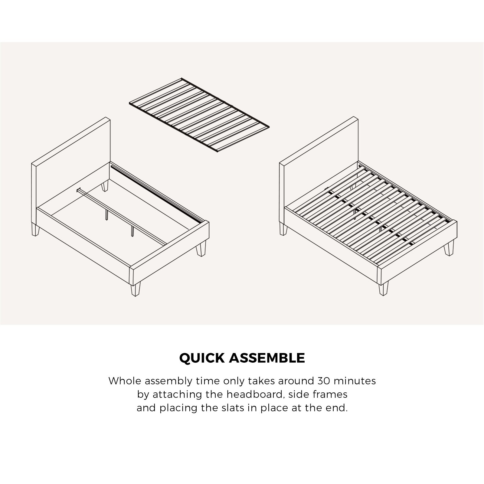 Oikiture Bed Frame King Single Size Boucle Beds Wooden Slats eBay