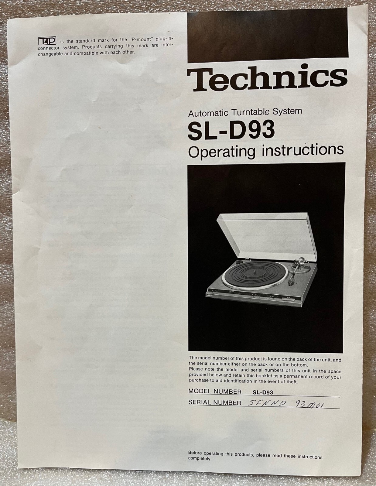 OEM Technics SL-D93 Operating Instructions Owners Manual Original NOT A COPY