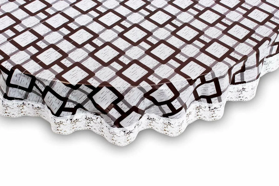PVC 6 Seater Round Shaped Table Cover (Size: 72x72) inch with White Border lace - Image 3 of 4
