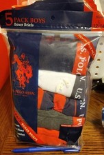 New U.S. Polo Assn. Boxer Briefs 5 Piece Pack Boy's Size Large 12/14 