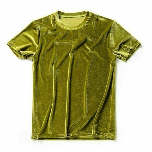Herren Damen Samt Kurzarm T-Shirt Rundhals Velour Oberteil Tee Shirt Retro Basic - Bild 20 von 22