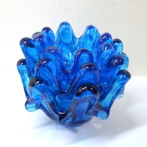 Vintage Set of 3 MURANO BLUE GLASS NESTING BOWLS Italian Candy Nut Dishes - Picture 4 of 11