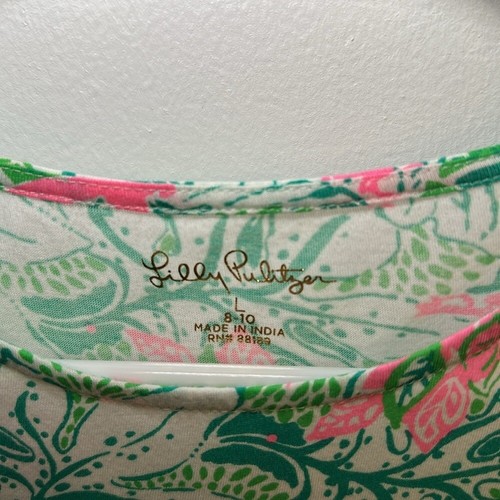 Lilly Pulitzer Girl's Mini Geanna Dress Floral Pink Green Size Large 8 10 - Picture 2 of 4