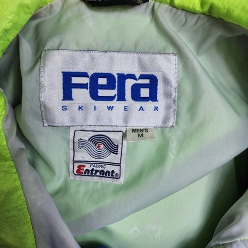 FERA Skiwear Men's Medium Jacket and Pants vintage neon green blue pouch front - Picture 10 of 10