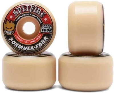 Spitfire Skateboard Wheels Formula Four Set of 4 53mm, White w/ Red 