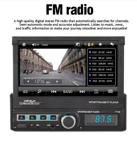 7" Single 1 DIN Flip out Touch Screen Car MP5 Stereo Radio Bluetooth Mirror Link - Picture 6 of 11