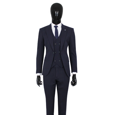 Mens Slim Fit Suit in Dark Blue with Waistcoat - Wedding Stage - Suit - Jacket