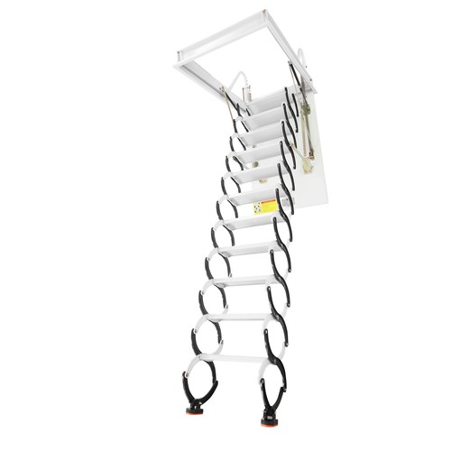 11-Steps Folding Attic Ladder Pull Down Attic Stairs Wall-Mounted Stairs White - Picture 7 of 20