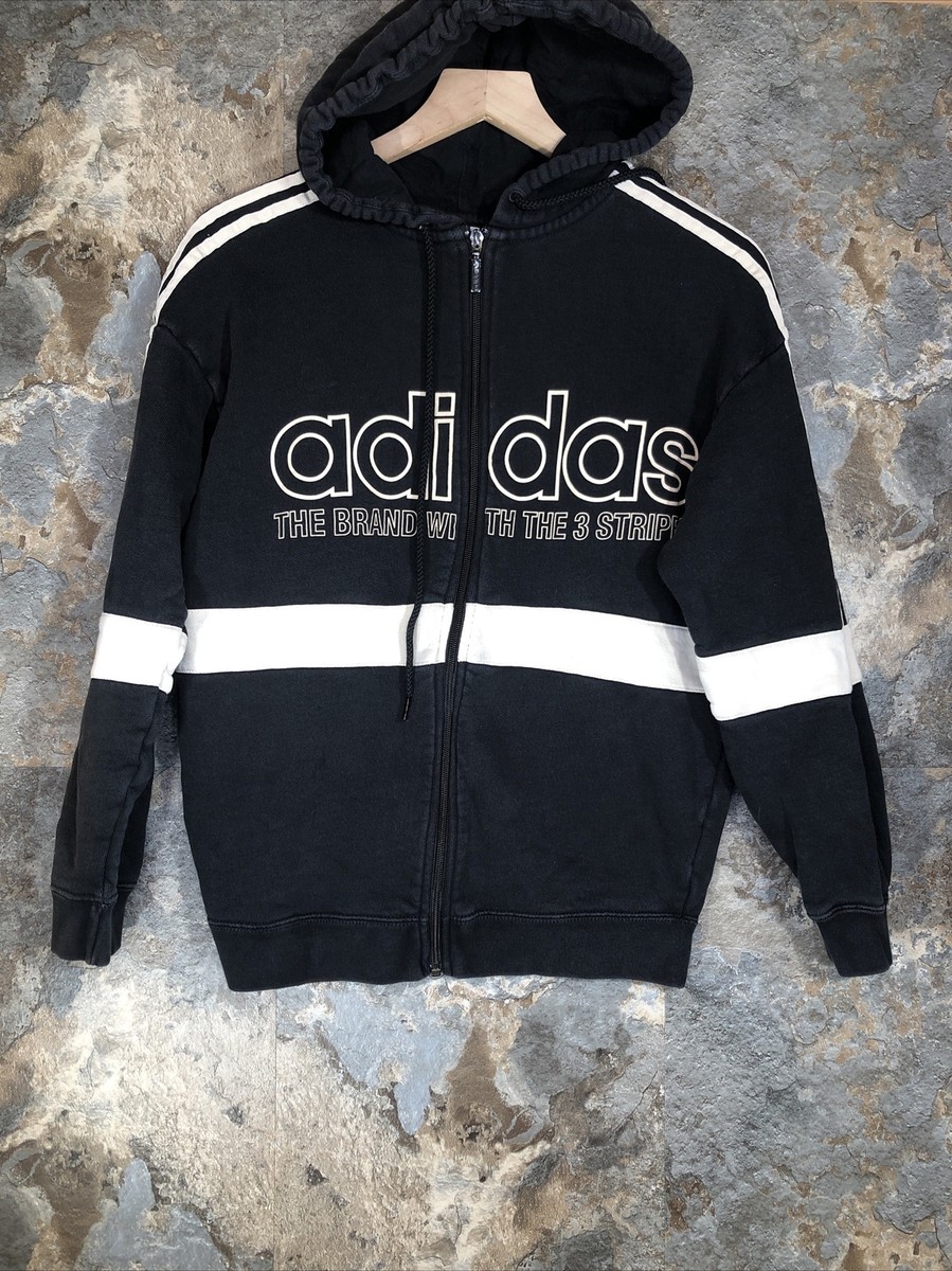 Adidas Trefoil Hoodie Mens XS Full Zip Sweater Jacket Spell Out