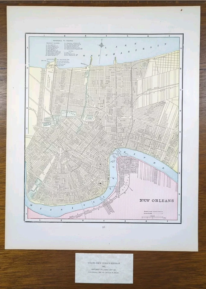 Vintage 1891 NOVO ORLEANS LOUISIANA Mapa 11"x14" Antigo Original VIEUX CARRE - Imagem 2 de 4