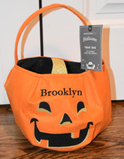 Pottery Barn Kids Pumpkin Glitter Treat Bag Halloween NEW NWT Brooklyn Monogram