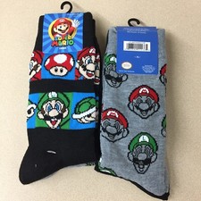 Super Mario Heads 2 Pair Pack Unisex Novelty Crew Socks Size 6-12 New AR334