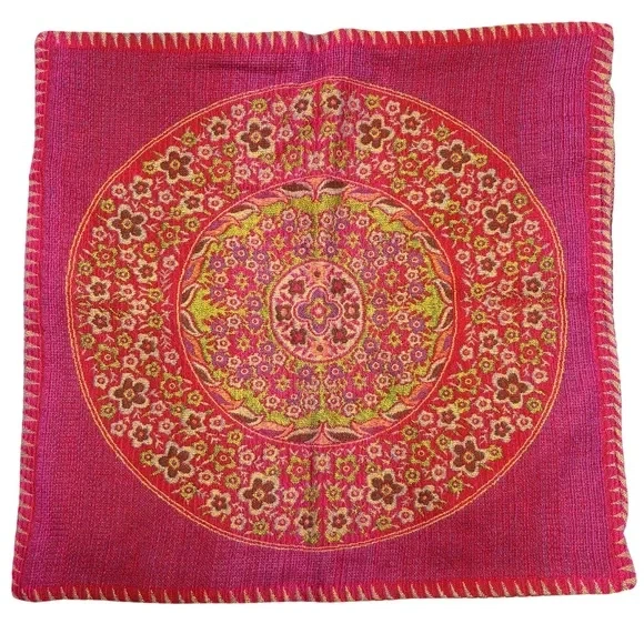 pillow cover SURYA wool weave floral 19x19 zip close NWT 1 cover boho hippie - Image 2 of 4