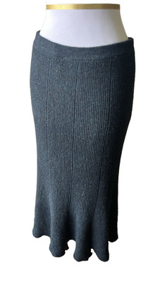 Peruvian Connection Black Knit Baby Alpaca Wool Midi A-Line Skirt Ruffle Hem S