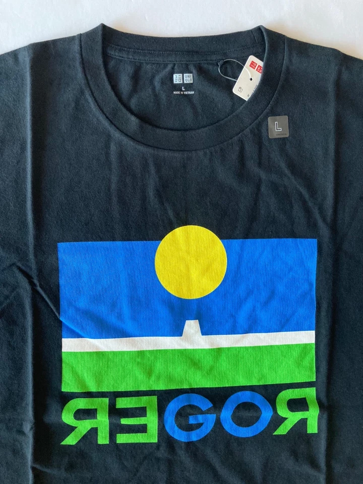 Uniqlo Roger Federer US Open 2021 GO ROGER Tennis Shirt L Black E446237-009 New - Image 2 of 4