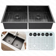 Black Kitchen Sink Stainless Steel Sink Double Bowl Undermount Workstation 33"