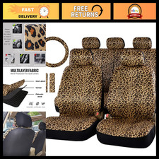 Leopard Print Car Seat Covers Full Set With Steering Wheel Cover Seat Belt Pad Leopard Print Car Seat Covers Full Set With Steering Wheel Cover Seat Belt Pad