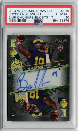BRYCE UNDERWOOD 2024 WILD CARD BLACK SPADE ROOKIE AUTO #'D 1/1 PSA 10 MICHIGAN