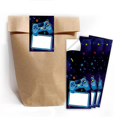 12 Geschenktüten Natur + 12 Aufkleber Game Gamer-Party Mitgebsel
