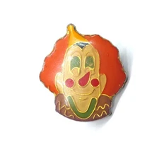 Funny Creepy Circus Clown Face Pin W/ Orange Hair Red Nose Smile Halloween VTG