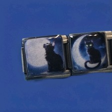Black Cat Moon Italian Charm SET Stainless Steel 9MM Silver Color 
