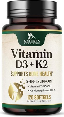 Vitamin D3 K2 5000 IU Plus with K2 (MK-7) 100 mcg - Vitamins D & K Complex Suppl