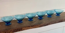 Steuben-Six Carder Era Shape #5154 Celeste Blue Optic Rib Sherbet Bowls-Signed