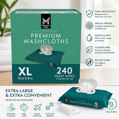 Member's Mark Adult Washcloths (240 ct.) 5 Packs of 48 Free Shipping