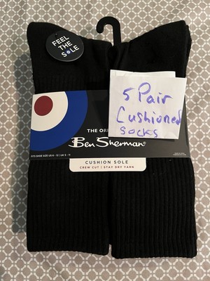 NwT $40  5 PAIR BEN SHERMAN MENS Pack CUSHION SOLE DRY CREW SOCKS BLACK Sz L NEW