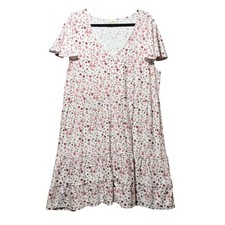Derek Heart Floral Tiered Babydoll Dress Pink White V-Neck Flutter Sleeve 3X