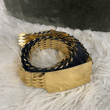 Vintage Fish Scale Belt Shiny Gold Tone Flexible Stretchy Womens Retro 70  s 45  L