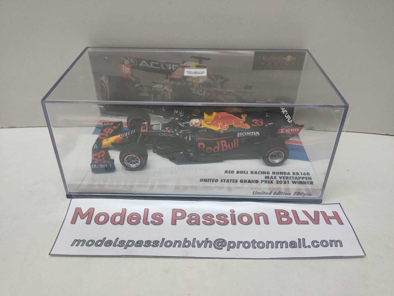 Voiture F1 Red Bull RB16B Verstappen 2021 maquette Minichamps 1/43 Austin