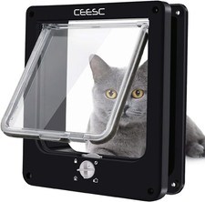 Medium Cat Door for Interior/Exterior Door, Weatherproof, Black, Rotary 4 Way Lo