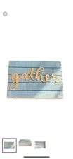 Blue and Gold Wooden Gather Decor Sign for Home