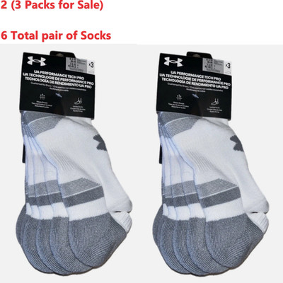 6 Pairs Under Armour UA Performance Tech NO SHOW Mens WHITE LARGE 1379503