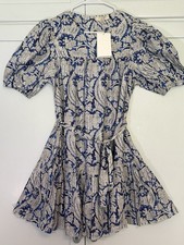 Ulla Johnson Rosalie Short Sleeve Mini Blue Dress, Size 12-Large-NEW WITH TAGS!