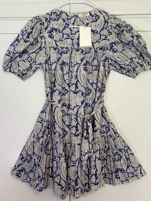 Ulla Johnson Rosalie Short Sleeve Mini Blue Dress, Size 12-Large-NEW WITH TAGS!