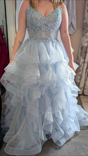 Tiffanys Light Blue Embroidered Ruffle Beaded Ballgown Prom Dress Size 10