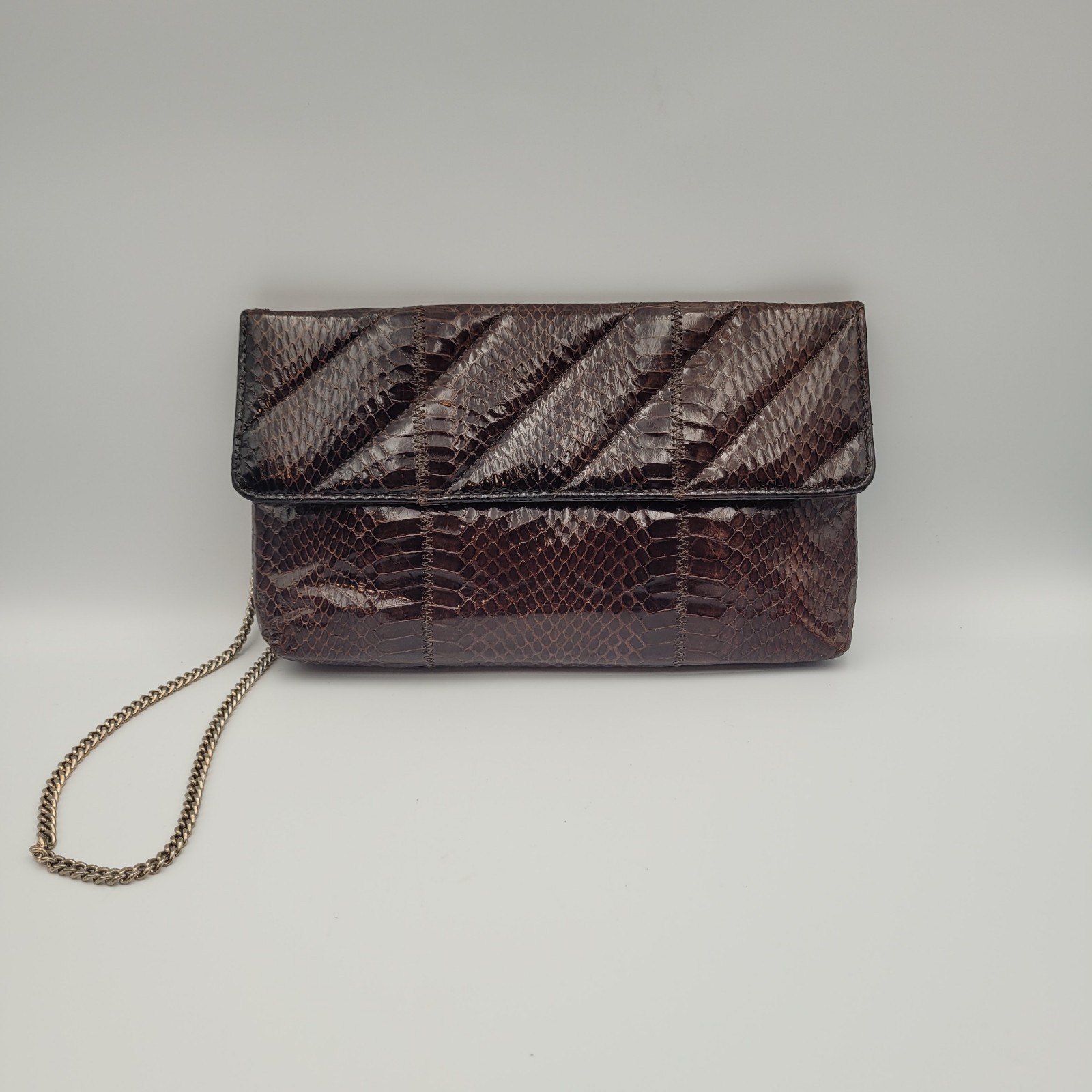 Vintage Brown Python Snake Skin Leather Clutch Sh… - image 1