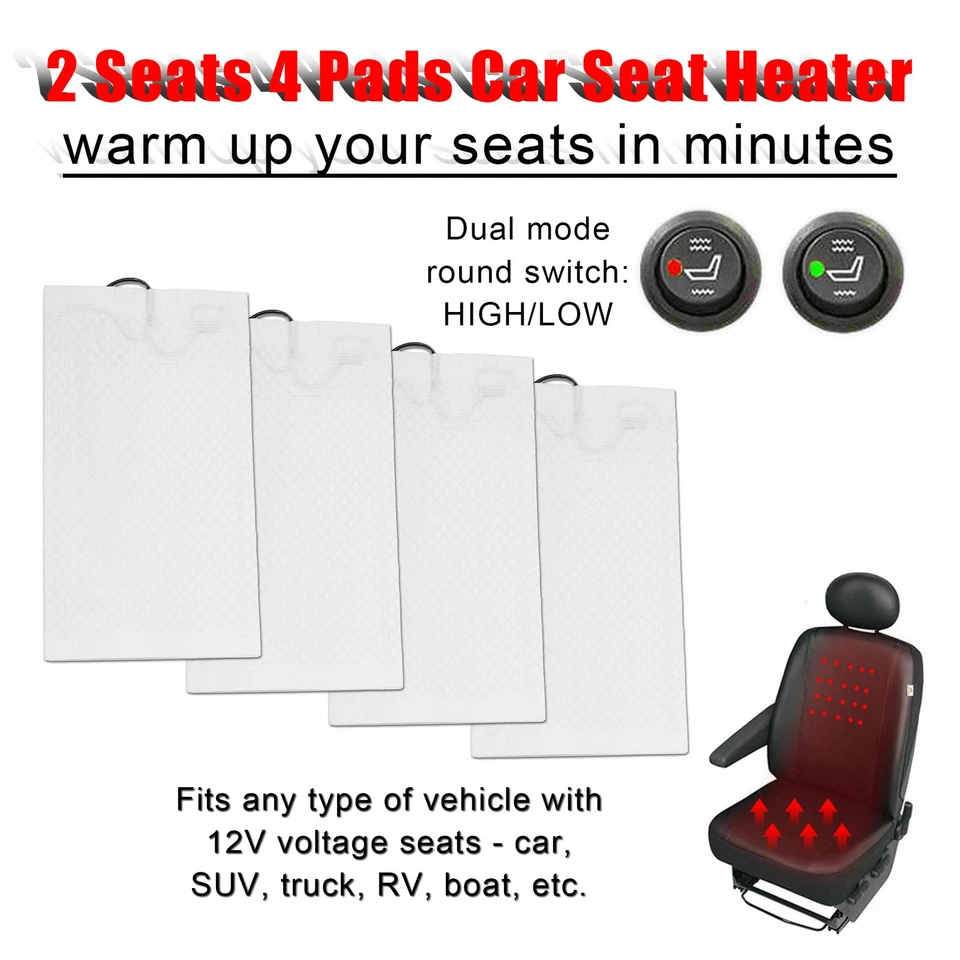 Universal 12V Car Carbon Fiber Heated Seat Heater Kit Cushion Round Switch ! - Image 2 of 4