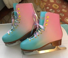 LIKU Figure Skates size 5 -6 Aqua and Pink EUR 37-38