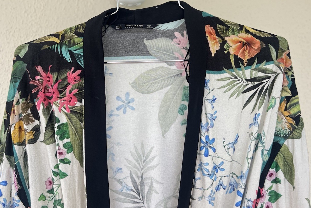 Zara Basic Collection Kimono Jacket M Floral Belt… - image 4