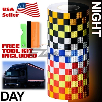 EZAUTO WRAP Checker Conspicuity Tape 2"x120" Reflective Safety Warning Sign Car Truck RV